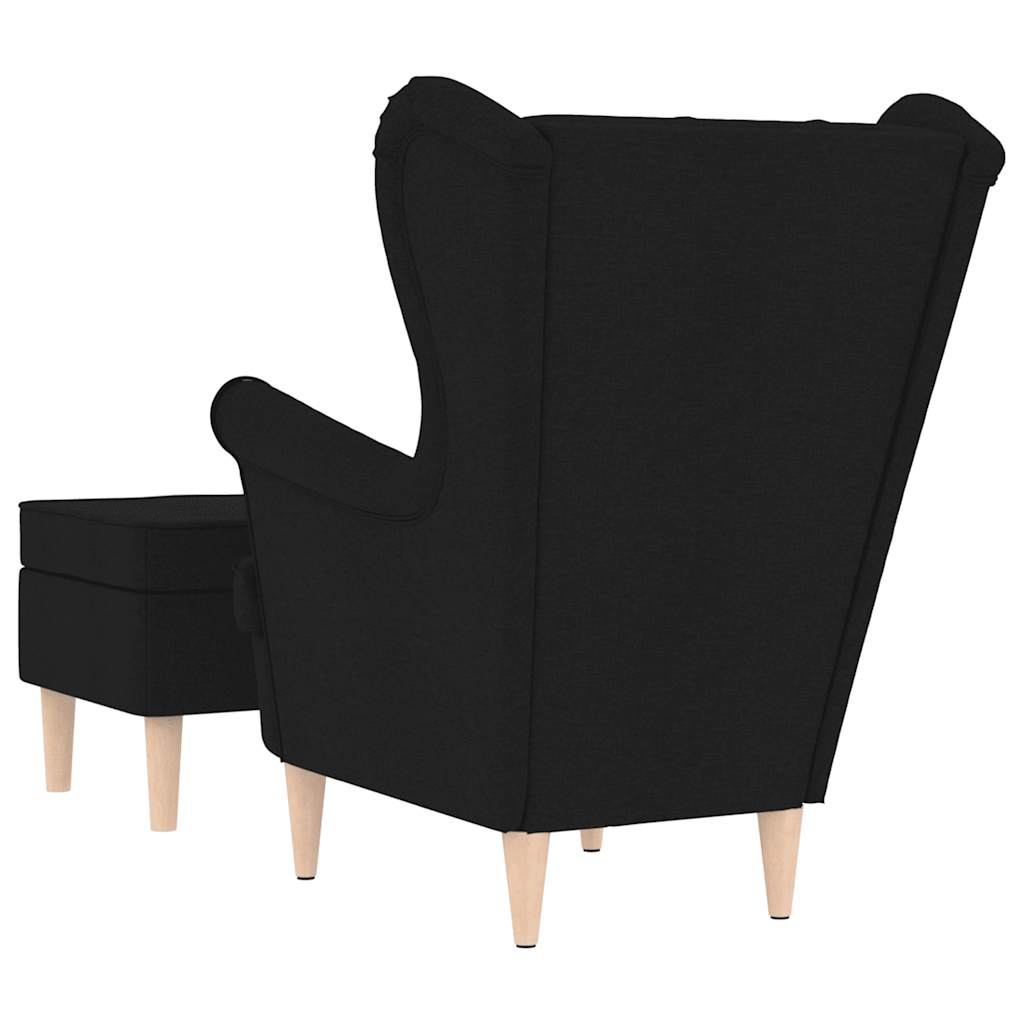 Armchair with Footstool Black Fabric