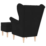 Armchair with Footstool Black Fabric