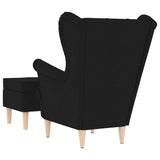 Armchair with Footstool Black Fabric - Rear View
