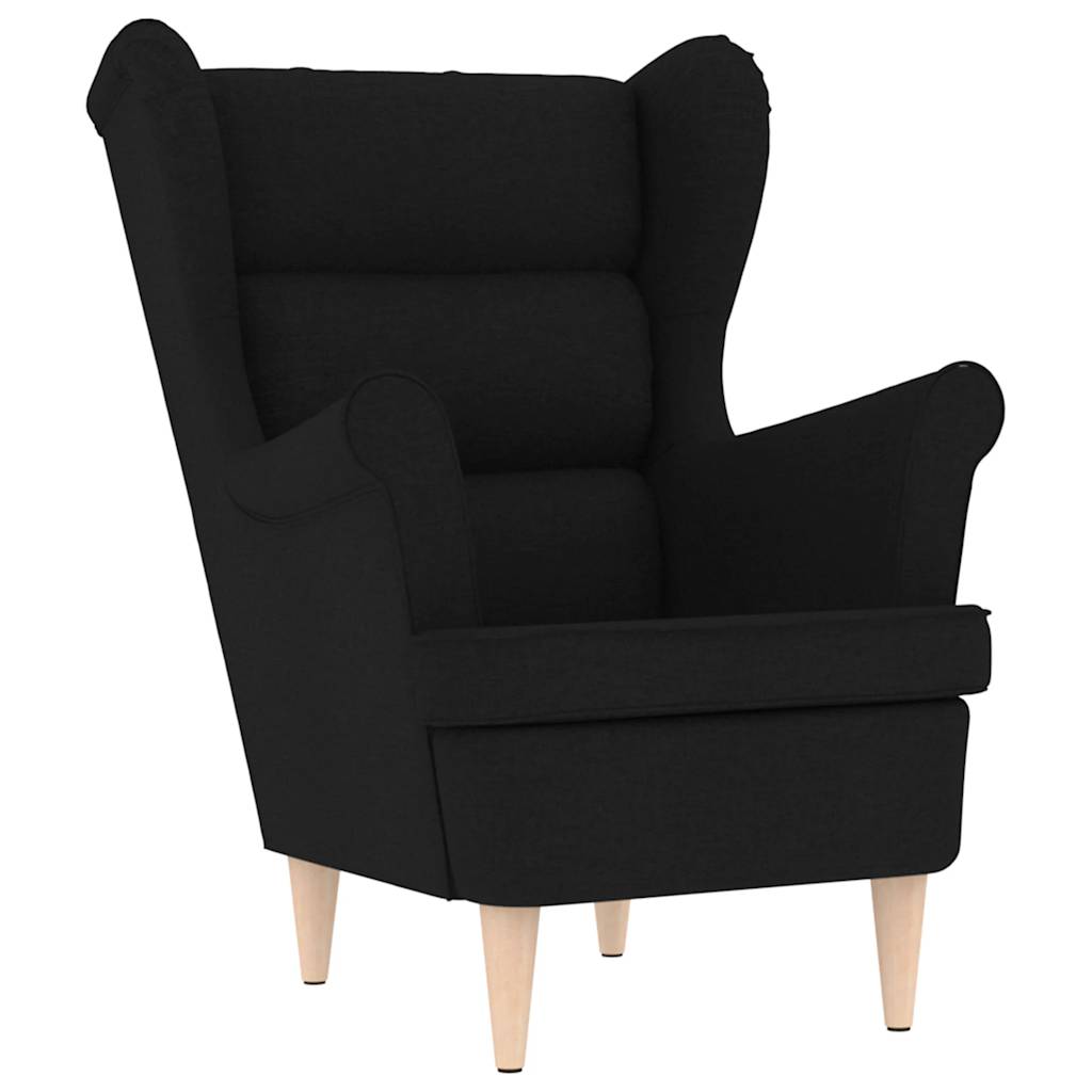 Armchair with Footstool Black Fabric