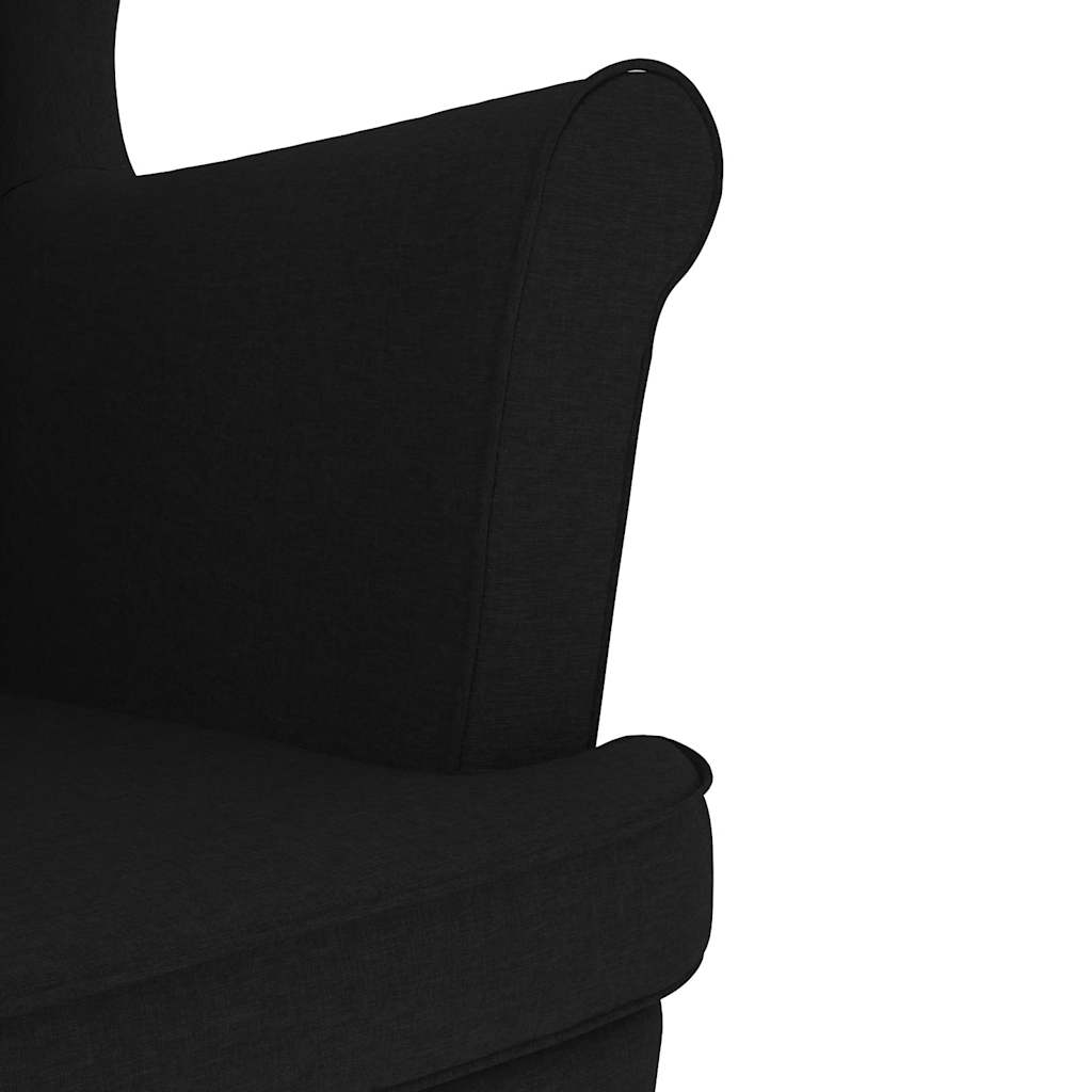Armchair with Footstool Black Fabric
