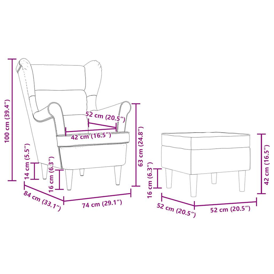 Armchair with Footstool Black Fabric