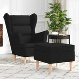 Armchair with Footstool Black Fabric