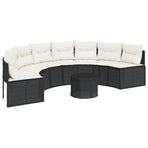 Garden Sofa with Table&Cushions Half-Round Black Poly Rattan