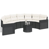 Garden Sofa with Table and Cushions Half-Round Black Poly Rattan - Side View
