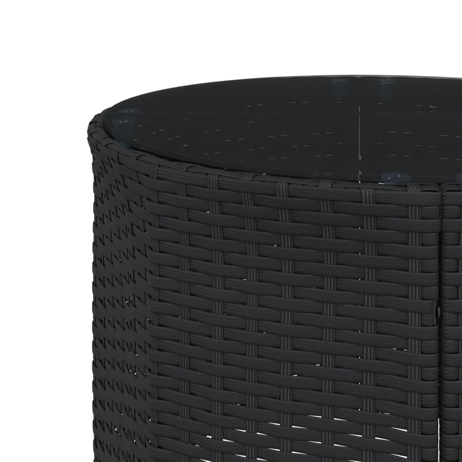 Garden Sofa with Table&Cushions Half-Round Black Poly Rattan