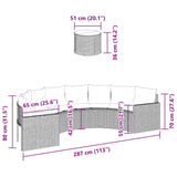 Garden Sofa with Table and Cushions Half-Round Black Poly Rattan