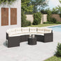 Garden Sofa with Table&Cushions Half-Round Black Poly Rattan