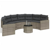 Garden Sofa with Table and Cushions Half-Round Grey Poly Rattan - Side View