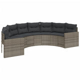 Garden Sofa with Table and Cushions Half-Round Grey Poly Rattan - Top-Down View