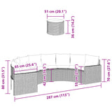 Garden Sofa with Table and Cushions Half-Round Grey Poly Rattan - Extra Image