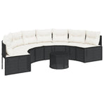 Garden Sofa with Table&Cushions Half-Round Black Poly Rattan