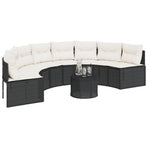 Garden Sofa with Table&Cushions Half-Round Black Poly Rattan