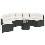 Garden Sofa with Table and Cushions Half-Round Black Poly Rattan - Side View