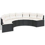Garden Sofa with Table&Cushions Half-Round Black Poly Rattan