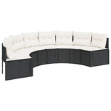 Garden Sofa with Table and Cushions Half-Round Black Poly Rattan - Top-Down View