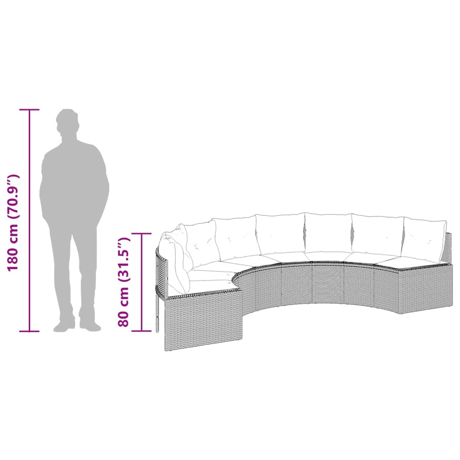 Garden Sofa with Table&Cushions Half-Round Black Poly Rattan