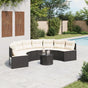Garden Sofa with Table&Cushions Half-Round Black Poly Rattan