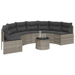 Garden Sofa with Table and Cushions Half-Round Grey Poly Rattan