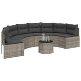 Garden Sofa with Table and Cushions Half-Round Grey Poly Rattan - Side View