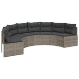 Garden Sofa with Table and Cushions Half-Round Grey Poly Rattan - Top-Down View