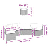 Garden Sofa with Table and Cushions Half-Round Grey Poly Rattan - Extra Image