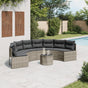 Garden Sofa with Table and Cushions Half-Round Grey Poly Rattan