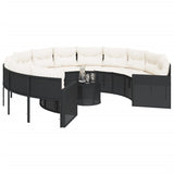 Garden Sofa with Table and Cushions Round Black Poly Rattan - Side View