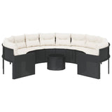 Garden Sofa with Table and Cushions Round Black Poly Rattan - Top-Down View