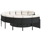 Garden Sofa with Table and Cushions Round Black Poly Rattan - 45-Degree Angle