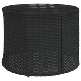 Garden Sofa with Table and Cushions Round Black Poly Rattan