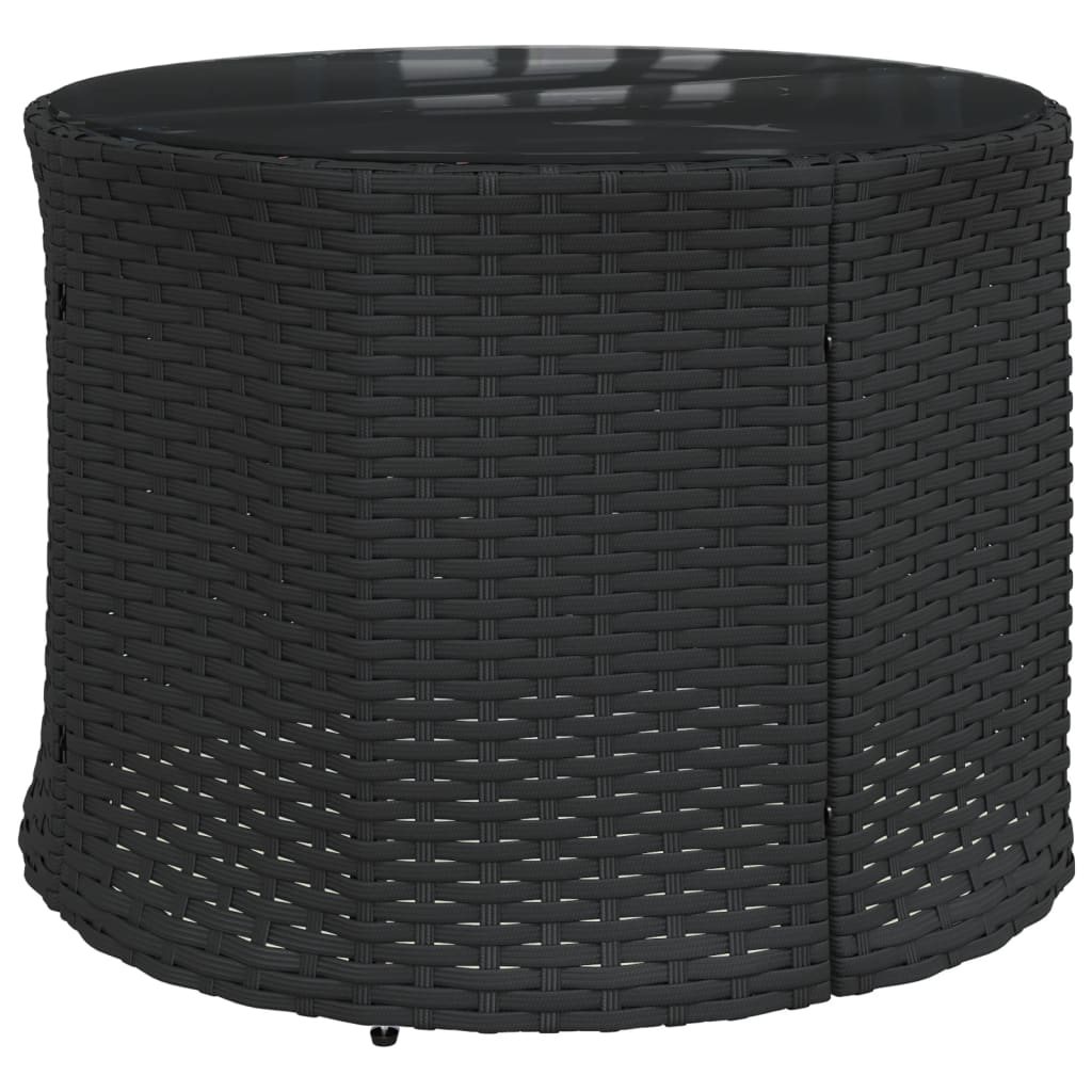 Garden Sofa with Table and Cushions Round Black Poly Rattan