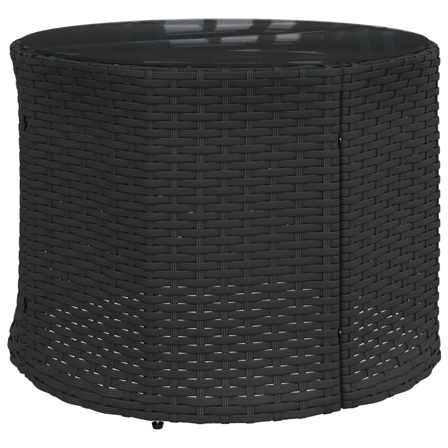 Garden Sofa with Table and Cushions Round Black Poly Rattan