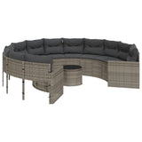 Garden Sofa with Table and Cushions Round Grey Poly Rattan - Front View