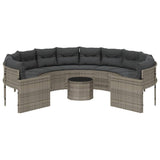 Garden Sofa with Table and Cushions Round Grey Poly Rattan - Top-Down View