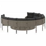 Garden Sofa with Table and Cushions Round Grey Poly Rattan - Rear View