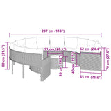 Garden Sofa with Table and Cushions Round Grey Poly Rattan - Extra Image