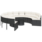 Garden Sofa with Table and Cushions Round Black Poly Rattan