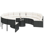 Garden Sofa with Table and Cushions Round Black Poly Rattan