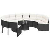 Garden Sofa with Table and Cushions Round Black Poly Rattan - Side View