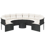 Garden Sofa with Table and Cushions Round Black Poly Rattan