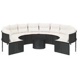 Garden Sofa with Table and Cushions Round Black Poly Rattan - Top-Down View