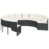 Garden Sofa with Table and Cushions Round Black Poly Rattan - 45-Degree Angle