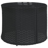 Garden Sofa with Table and Cushions Round Black Poly Rattan