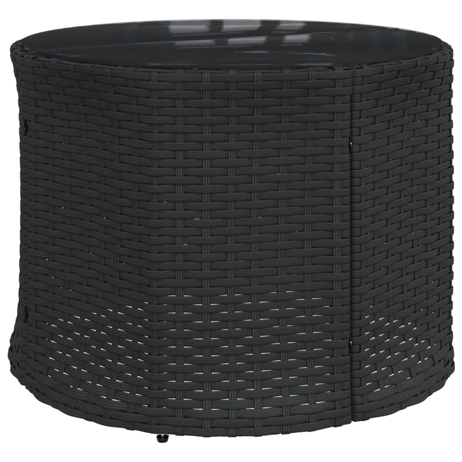 Garden Sofa with Table and Cushions Round Black Poly Rattan