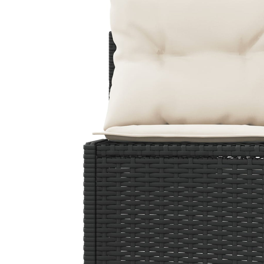 Garden Sofa with Table and Cushions Round Black Poly Rattan