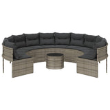Garden Sofa with Table and Cushions Round Grey Poly Rattan - Top-Down View