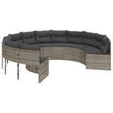 Garden Sofa with Table and Cushions Round Grey Poly Rattan - 45-Degree Angle