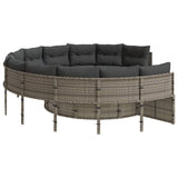 Garden Sofa with Table and Cushions Round Grey Poly Rattan - Rear View