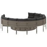 Garden Sofa with Table and Cushions Round Grey Poly Rattan - Close-Up Angle